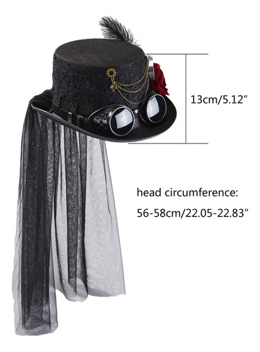 Sombrero De Pelo Gótico, Sombrero De Copa Steampunk Con Enca