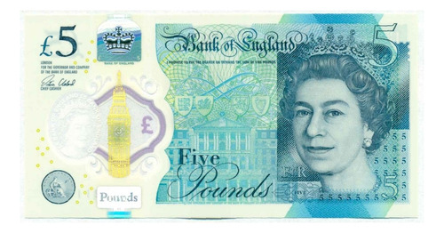 Inglaterra 5 Libras Polimero Año 2015 Sin Circular Unc