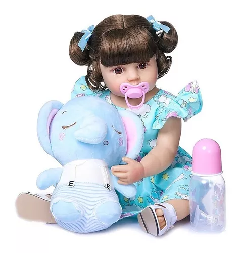 Boneca Bebê reborn menina 100% silicone pode dar banho criança