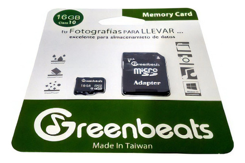 Tarjeta de memoria Greenbeats Micro SD con adaptador SD 16GB