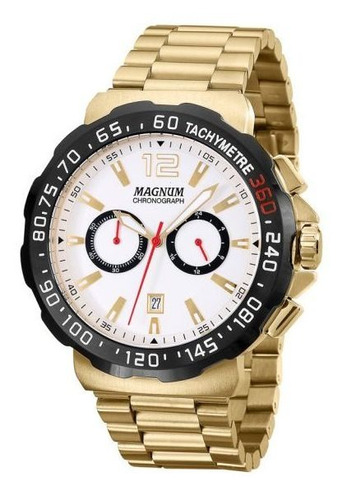 Relógio Magnum Masculino Ma33657h Cronógrafo Dourado 100m Cor do bisel Preto Cor do fundo Prateado