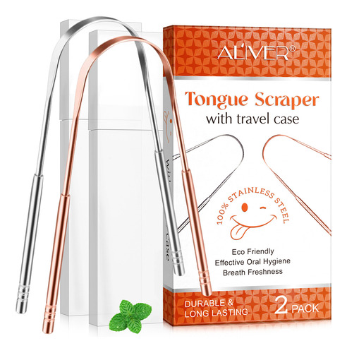 Raspador De Lengua De Acero Higiene Bucal Y Aliento Fresco Naranja