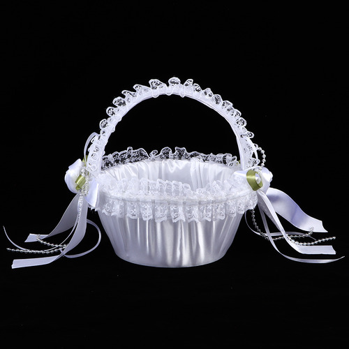Elegante Cesta Grande De Encaje Para Boda Con Flores Para Ni