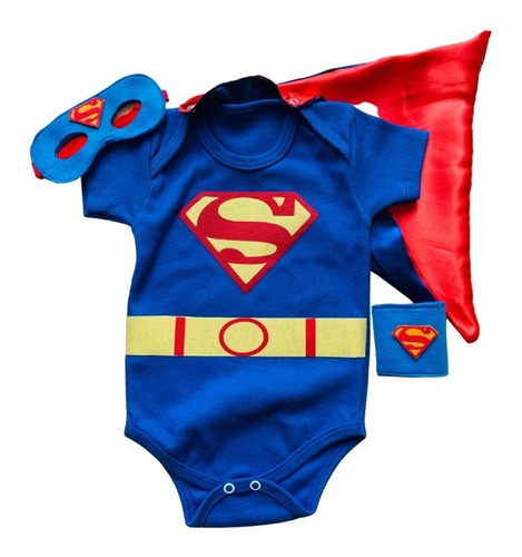 Body Super Homem Bebê Superman Capa Máscara Mesversário