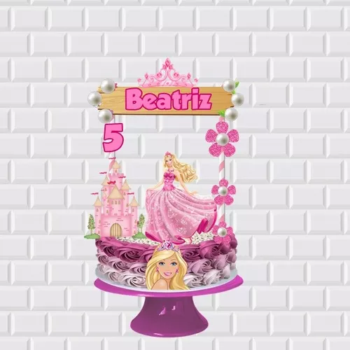 Topo de Bolo - Barbie Rosas - Personalizado com nome e idade