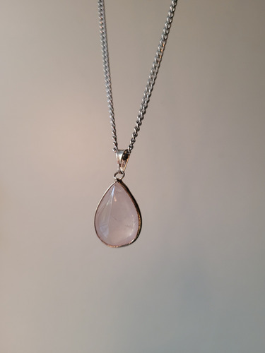Collar Dije Cuarzo Rosa Amatista Obsidiana Mini Gota +cadena Cuarzo Rosa