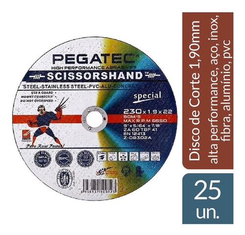 Disco De Corte Inox Scissorshand Pegatec 9 X 1,90mm 25 Un.