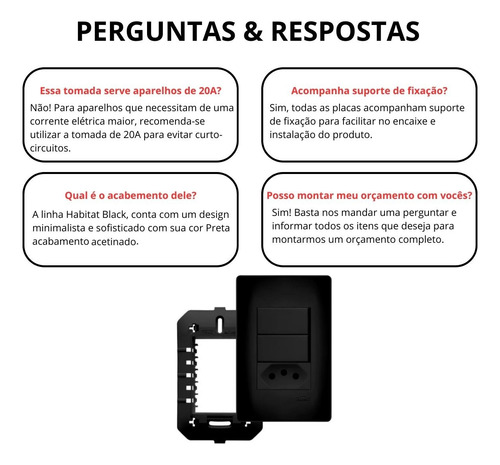 Kit 2 Conjunto Interruptor Duplo + Tomada 10a Preto Fame