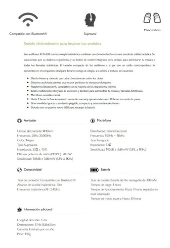 Imagen 5 de 5 de Audifono Diadema Bluetooth Klip Khs-620 Microfono Bateria