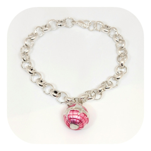 Pulsera Acero Blanco Eslabón Rolo Con Dije Globo Terráqueo 