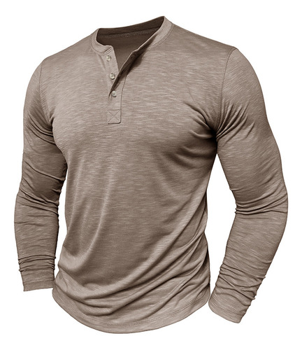 Camiseta De Manga Larga Con Cuello Henry Para Hombre