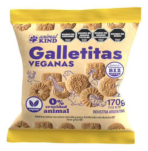   Galletitas Veganas Vainilla Animal Kind Vitamina B12 X10u.