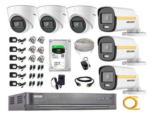 Cámaras Seguridad Kit 6 Hikvision 1080p Colorvu Noche Color