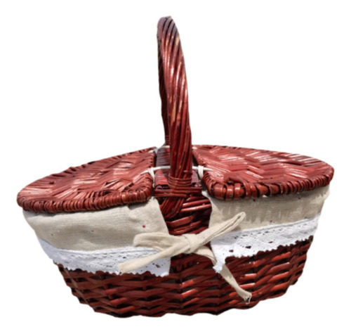 Cesta De Picnic De Mimbre, Cesta De 35x25x16cm Tela Marrón
