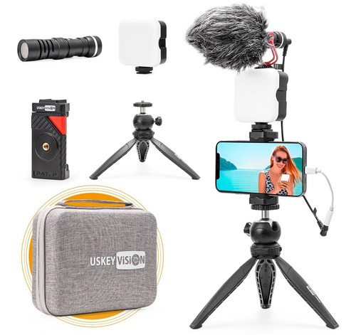 Vlog Kit Micrófono Youtuber Soporte Para Celular Con Luz