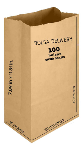 100 Bolsas Ecológicas Papel 30x42x15 Cm Delivery Para Envio 