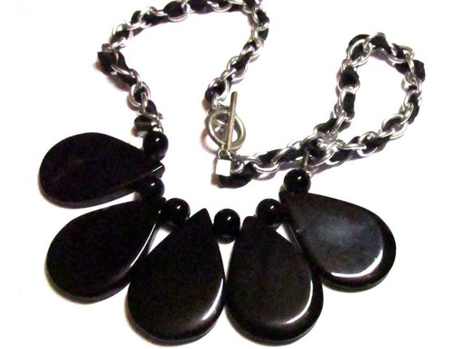 Collar Piedras Ágata Color Negro, Forma Gotas/