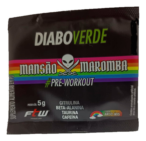 Pre Treino Diabo Verde Sache Individual - 32 Porçoes - Ftw Sabor Arco Iris