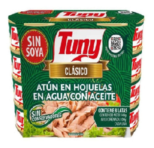 Atun En Hojuelas En Agua Con Aceite Tuny 8 Latas 140gc/u