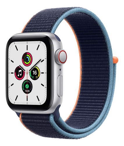 Apple Watch SE (GPS + Cellular, 40mm) - Caja de aluminio color plata - Correa nailon trenzado Azul marino intenso