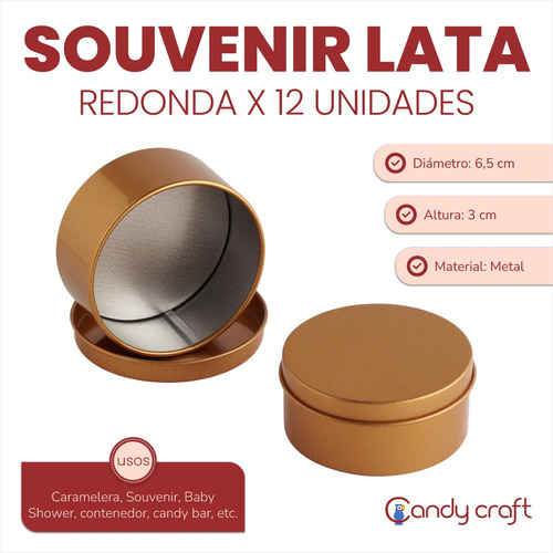 Souvenir Lata Redonda 6,5cm Combo X 12 Unidades Candy Bar