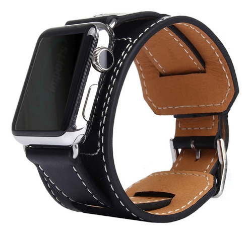 Pulseira Couro Cuff Para Apple Watch 7 45mm Series 7 Preto