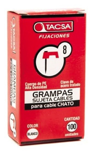 Grampas N°8 Tacsa Para Cable Chato Caja X 100 Uds