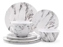 Comprar Vajilla de Melamina Moderna para 4 Personas (12 Pz): Plato Hondo, Ensaladera y Plato Trinche. Resistente a Caídas y Altas Temperaturas, Apta para Lavavajillas, No Microondas.