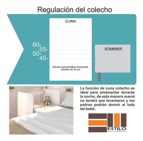 Cuna Colecho Baranda Desmontable Escritorio Estilo Mueble
