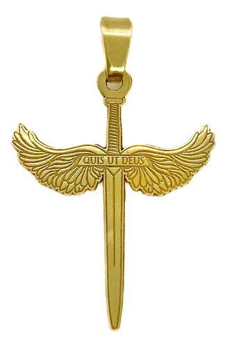 Dije Espada Arcángel San Miguel Oro 18k Grabado Ambos Lados