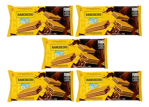 Biscoito Wafer Chocolate 78g Rancheiro - Kit 5 Un