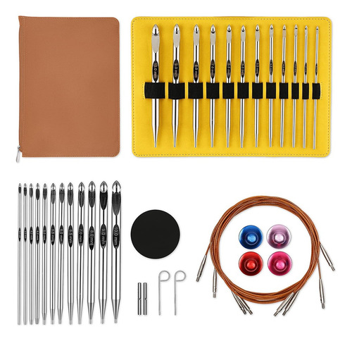 Juego De Ganchillos Tunecinos Con Cable De Aluminio Interc D