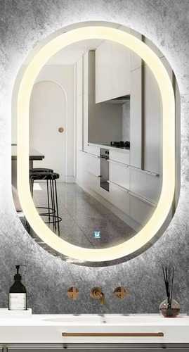 Espelho Jateado Oval Iluminado Com Led Touch Screen 100x50cm Moldura Branco Quente 3000k