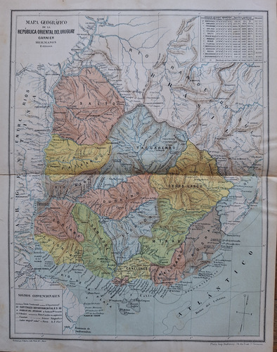 Mapa Uruguay Año 1881 Creacion Rocha Río Negro (Usado)
