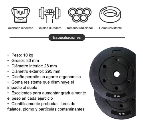 Kit 2 Discos De Pesas 10 Kg Para Musculación Y Resistencia