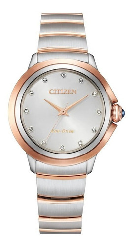 Reloj Citizen Eco Drive Ceci Rose Gold Orig. Mujer E-watch Color de la correa Plateado/Oro rosa Color del bisel Oro rosa Color del fondo Plateado