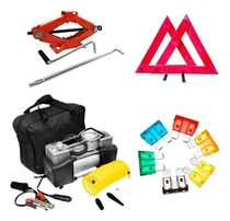 Comprar Kit Seguridad Auxilio Auto 4 En 1 Crique Balizas Compresor