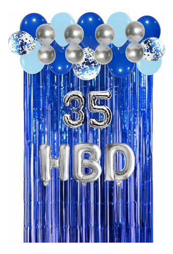 Combo Globos Cumpleaños Azul Hbd Celebración 