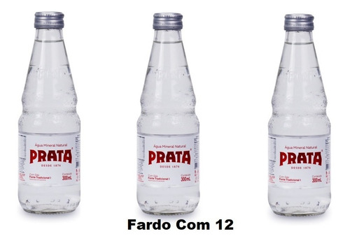 12 Água Mineral Prata  C/ Gás 300 Ml  Vidro Tampa Alumínio  