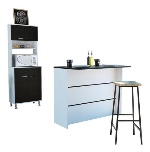  Combo Kitchen 19 Mueble Microondas + Barra De Cocina - Blan