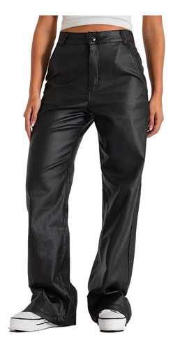 Pantalon Ecocuero Mujer Wide Leg Engomado