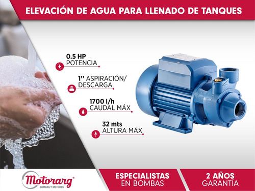 Imagen 2 de 9 de Bomba Periférica Motorarg Pf50 0.5hp 32mts 1700 L/hs 0.5 Hp Frecuencia 50 Hz Fase Eléctrica Monofásica Color Azul