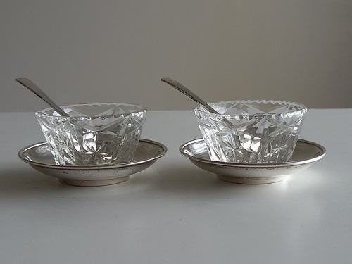 Par Saleros De Mesa Plata 925 Cucharitas Y Cristal