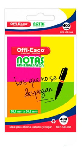 Notas Adhesivas Removibles 400 Hojas X4 Colores Offi-esco