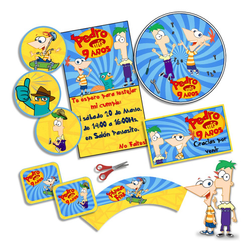 Kit Imprimible Phineas Y Ferb Personalizado Candybar Cumple