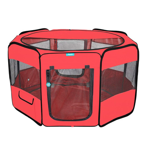 Corral Para Transporte De Mascotas Color Rojo Marca Pawdle 