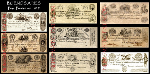 Colección Billetes Peso Provisional 1827 Buenos Aires