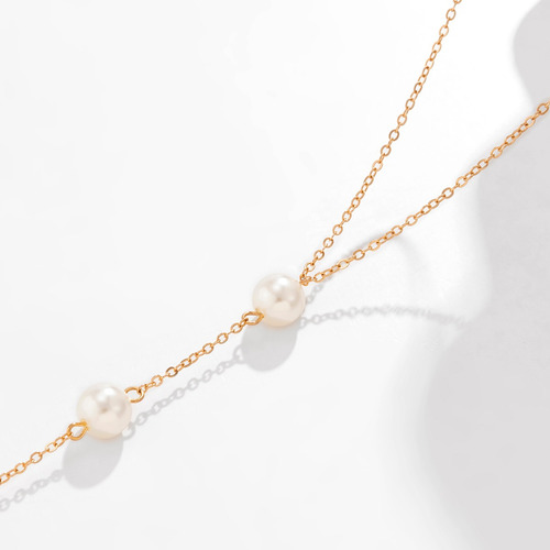 Elegante Collar De Cadena En El Pecho Con Perlas De Imitació