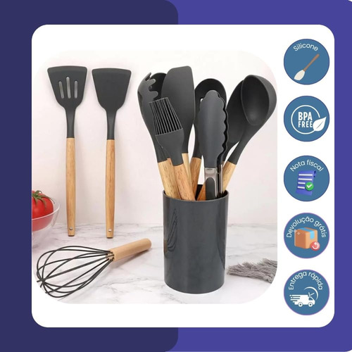 Juego De 12 Utensilios De Cocina De Silicona Con Mango De