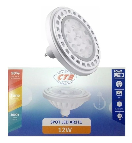 CTB AR111 Lâmpada LED 12W 3000K GU10 Blanco Cálido